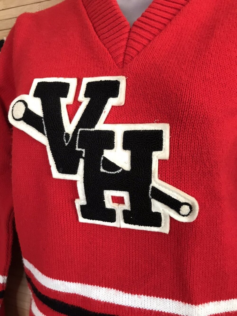 1970s Vintage VTG Cheerleader band baton SWEATER 76 S/M small medium letterman - Picture 2 of 6